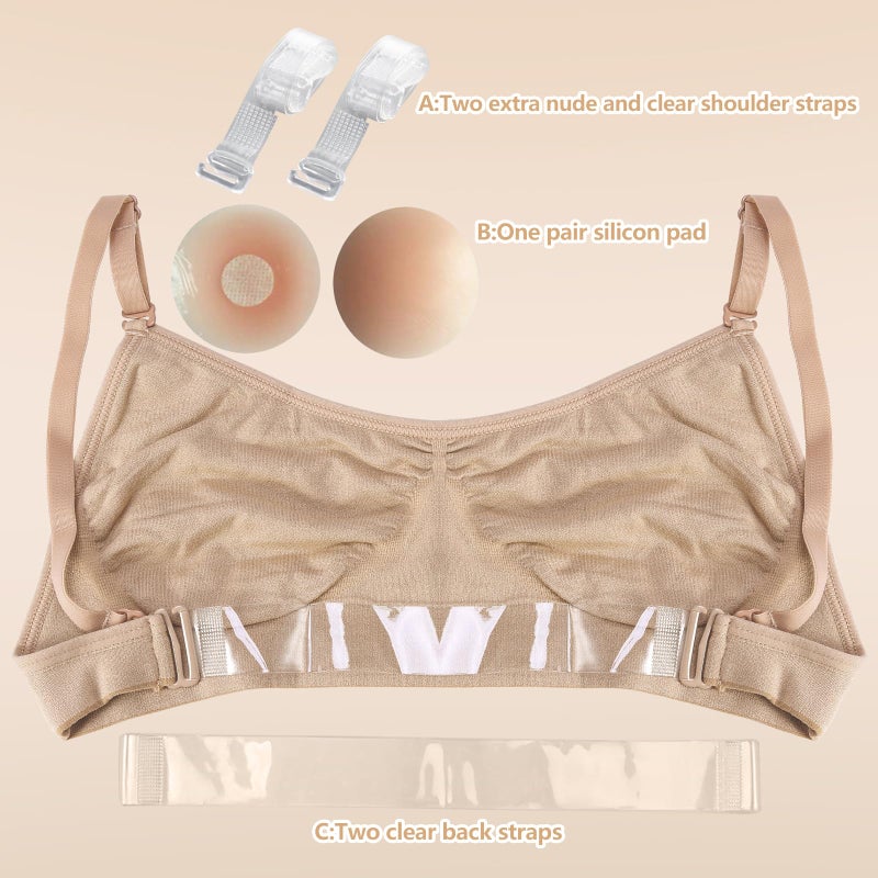 iMucci Clear Strap Bra Professional Dance Bras NO Sponge Invisible Ballet Top - Image 4